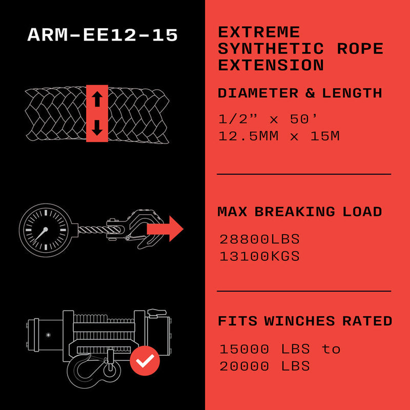 Armortek Extreme Synthetic Rope Extension 12.5mm x 15m - MBL 13,100kg