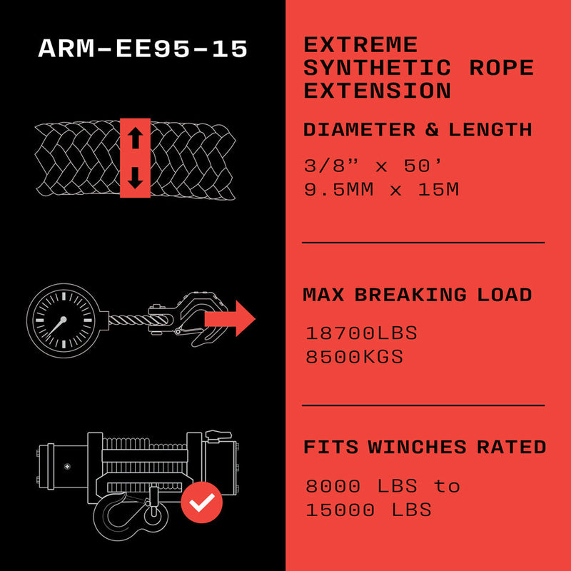 Armortek Extreme Synthetic Rope Extension 9.5mm x 15m - MBL 8,500kg