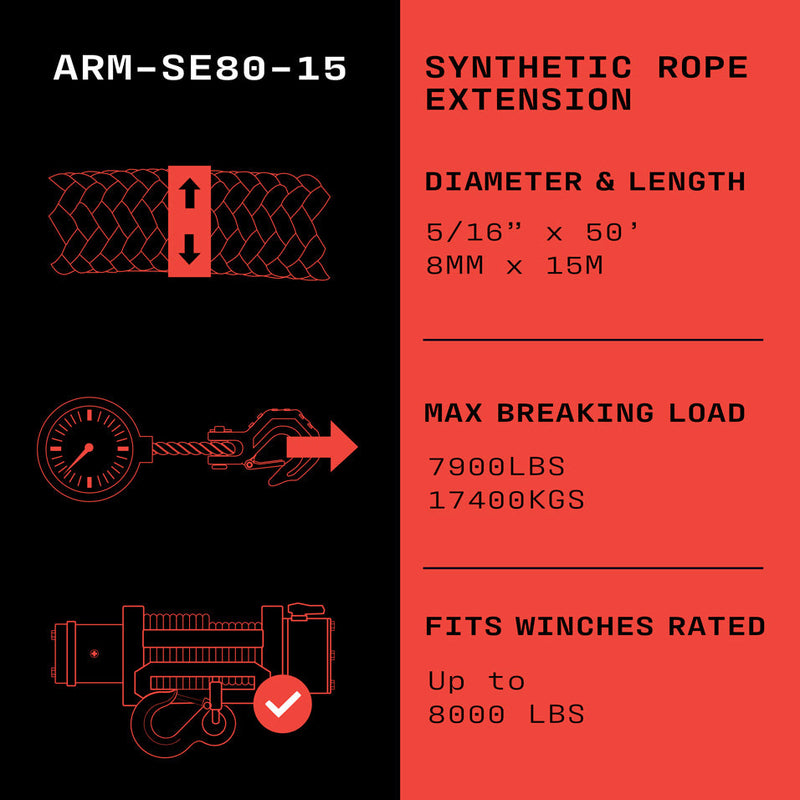 Armortek Synthetic Rope Extension 8mm x 15m - MBL 7,900kg