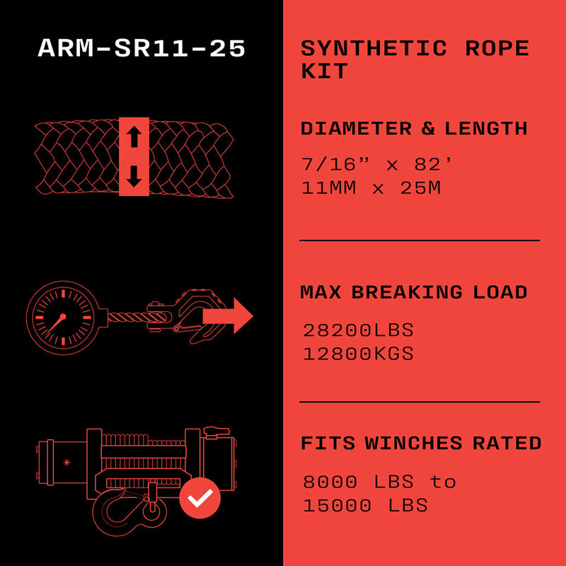 Armortek Synthetic Rope 11mm x 25m - MBL 12,800kg