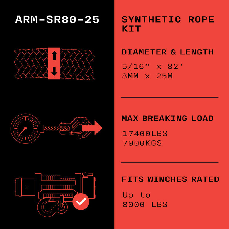 Armortek Synthetic Rope 8mm x 25m - MBL 7,900kg