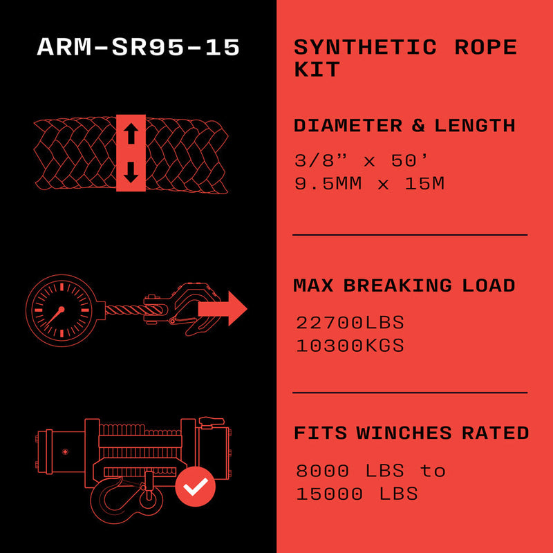 Armortek Synthetic Rope 9.5mm x 15m - MBL 10,300kg