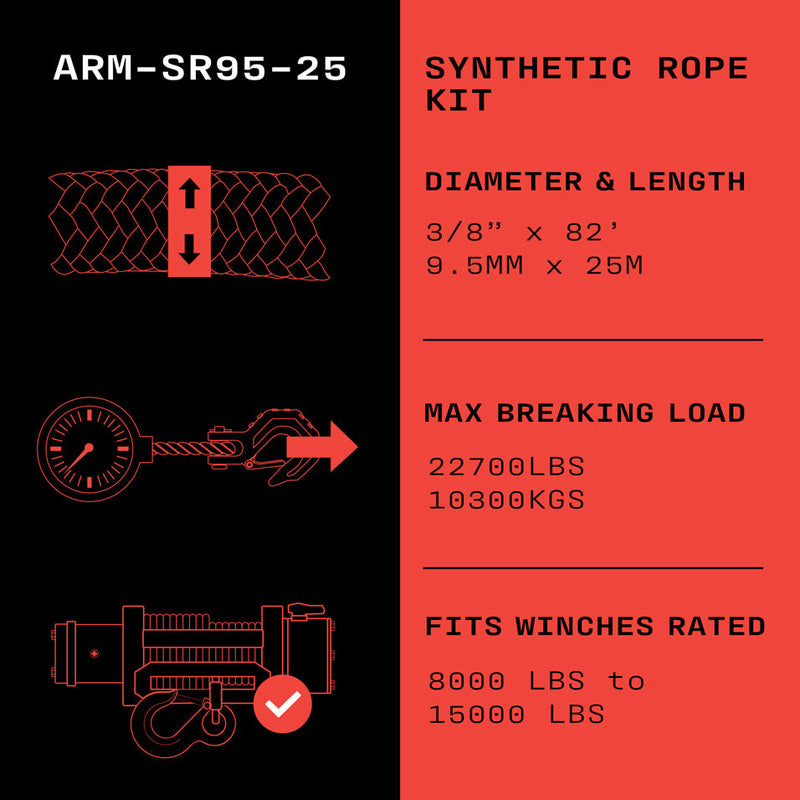 Armortek Synthetic Rope 9.5mm x 25m - MBL 10,300kg